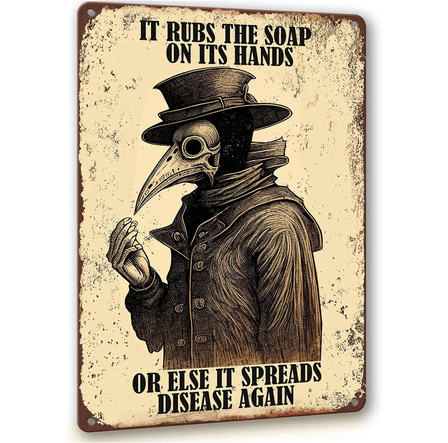 Gothic Bathroom Decoration Retro Wall Art Sign, Fun Hand Washing Plague Bathroom Decoration, Metal Sign 8x12 Inches.