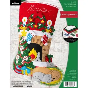 Felt Applique 18" Stocking Making Kit, Holiday Hearth, Perfect for DIY Arts and Crafts, 89486E