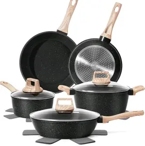 12 Pcs Pots and Pans Set Non Stick Cookware Black Granite Induction PFAS Free Healthy Nonstick Kitchen Cooking Set with Frying Pans Saucepans