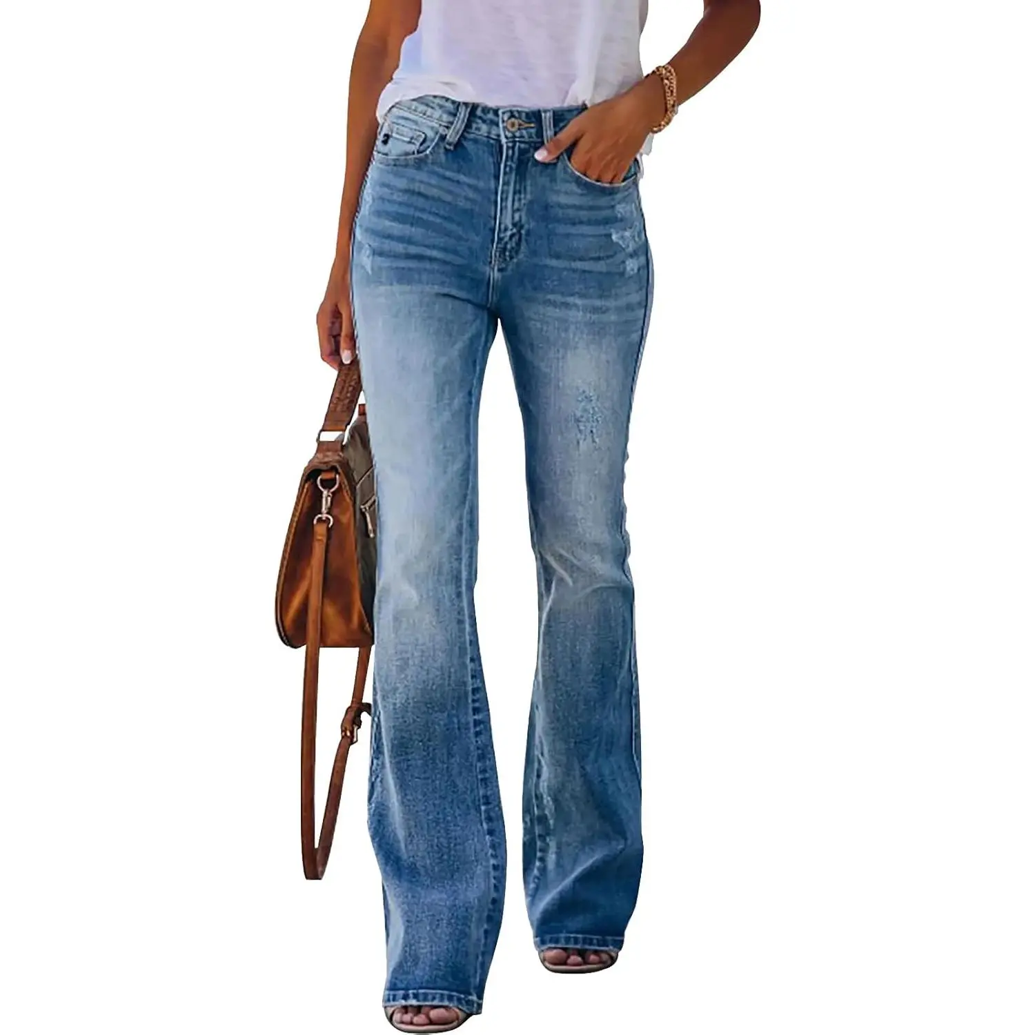Women's Flare Bell Bottom Jeans High Waisted Wide Leg Bootcut Jeans Stretchy Denim Pants