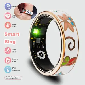 Fashionable and beautiful enamel flower smart ring, monitors blood pressure, blood oxygen, sleep, and exercise, IP68 waterproof, fitness tracker, sports ring/daily wear/party/women's ring, jewelry ring, fashion accessory ring for women.
