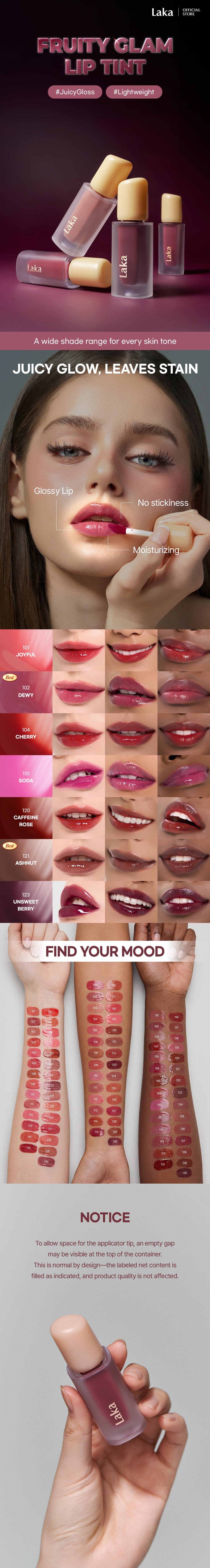 [Laka] Mini Fruity Glam Tint — Glossy Lip Tint with a Lightweight, Non-Sticky Feel that Leaves a Transfer-Proof Stain