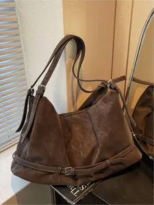 Large capacity premium texture tote bag suede retro versatile shoulder bag soft leather fashion trend Quilted Crossbody Bag pleated simple daily work shopping outdoor sports commuting bag shopping bag