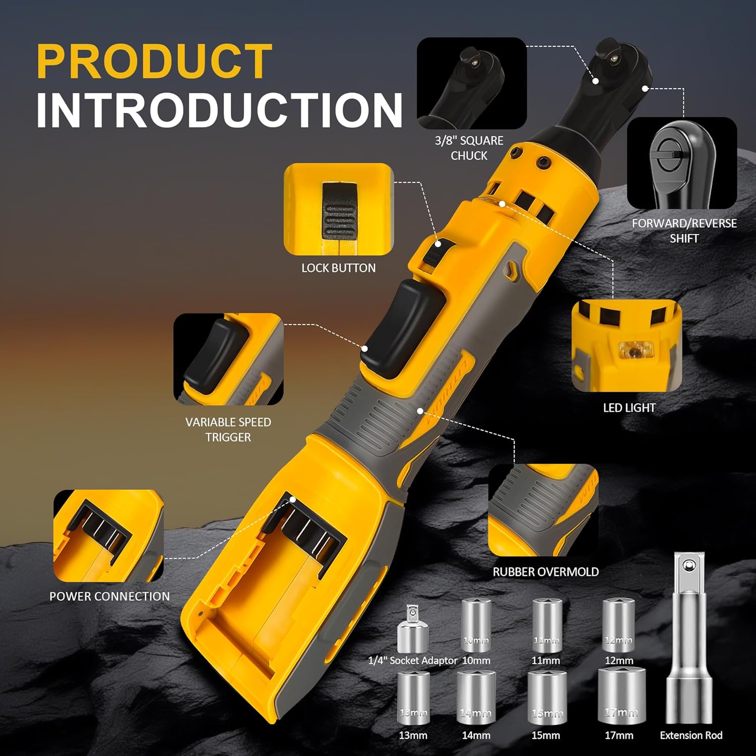 Cordless Ratchet Wrench for Dewalt 20V Battery with gloves 3/8" Electric Ratchet Set No Battery