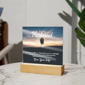 To My Husband Lighted Acrylic Love Plaque with Romantic Sunset Design and Inspirational Message for Husband