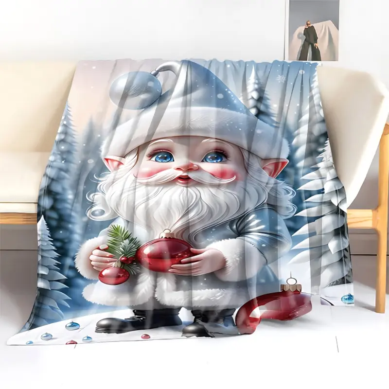 Christmas Elf Print Flannel Blanket, Soft Comfortable Sofa Throw, Holiday Gift, Warm Lightweight Plush for All Seasons