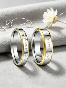 2Pcs Classic Two-Tone Titanium Steel Ring Set | 4mm/6mm Sizes with "Forever Love" Engraving | Includes Ring Box & Cleaning Cloth | Unisex Versatile Jewelry for All Occasions
