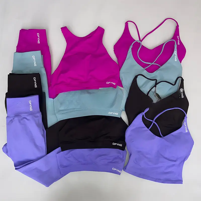 DFYNE Women's High Stretch Workout Tank Top & High Waist Leggings Set| Strappy Crossback Sports Bra & Yoga Pants / Single Top, Leggings or 2 Piece Gym Set