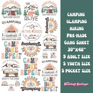Camping Glamping Hiking- 30x48 - DTF Direct to Film Gang Sheet