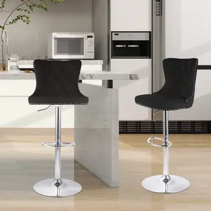 Set of 2 Modern Adjustable Velvet Swivel Stools with Backrest – Luxurious Height Adjustable 27-35 Inches, Thickly Padded Bar Kitchen Dining Office Chairs with Minimalist Design