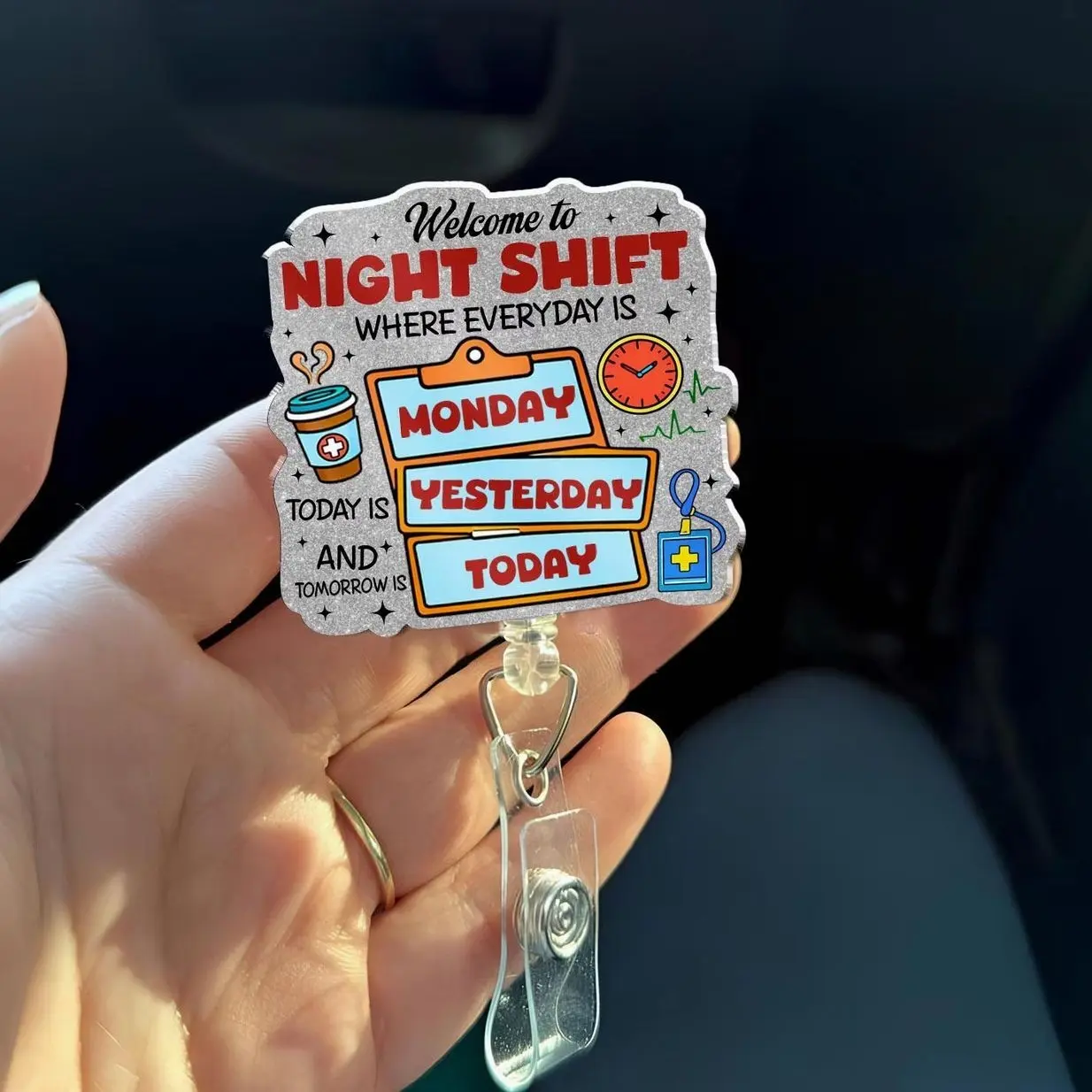 Welcome to Night Shift Badge Reel, Funny Nurse Night Shift ID Holder, ER ICU CNa Badge, Healthcare Humor Gift