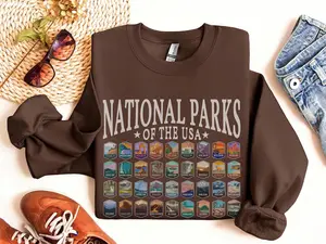 National Parks Sweatshirt - Unisex Crewneck Long Sleeve Spandex Shirt for Family Trip - Comfortable and Elegant Nature Lover Gift
