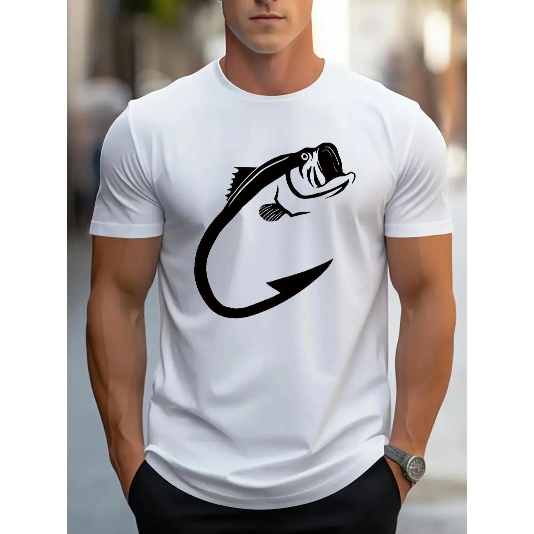 Seabass Mens TShirt Comfortable Crew Neck Casual Cotton ShortSleeves Soft Breathable Top Menswear Tshirt Summer Spring Streetwear Cotton Fabric Trendy Letter Print