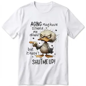 1pc Women's 100% Cotton T-Shirt with Duck Graphic Print & Humorous Slogan - Breathable Loose Fit Round Neck Short Sleeve Tee for Casual Wear, Outdoor Sports, Holiday Gift, Allseason Apparel | Cartoon Design | Knit Construction