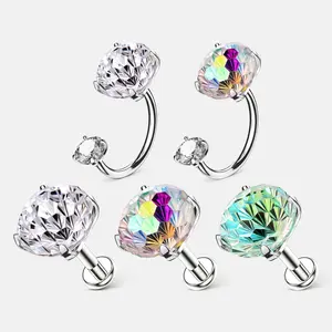 Titanium Sparkling Firework Gems Horseshoe Ring Stud- Premium Colorful Ear Cuff for Helix/Conch/Lobe Piercing - Women's Body Jewelry