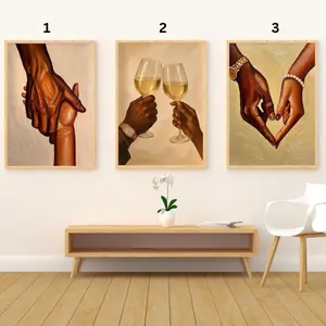 Black Couple Wall Art, Black Love Wall Art Set Of 3, Black Couple Holding Hands Wall Art, African American Couple Art Decor