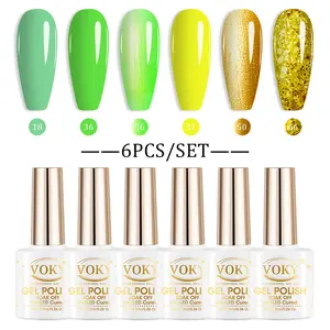 VOKY 6 Pack Gel Nail Polish Set #18-66 - Gold Glitter Shimmer UV LED Cured Soak Off Gel Polish Kit, 5-Free Long Lasting High Gloss Nail Art Set for Women DIY Manicure