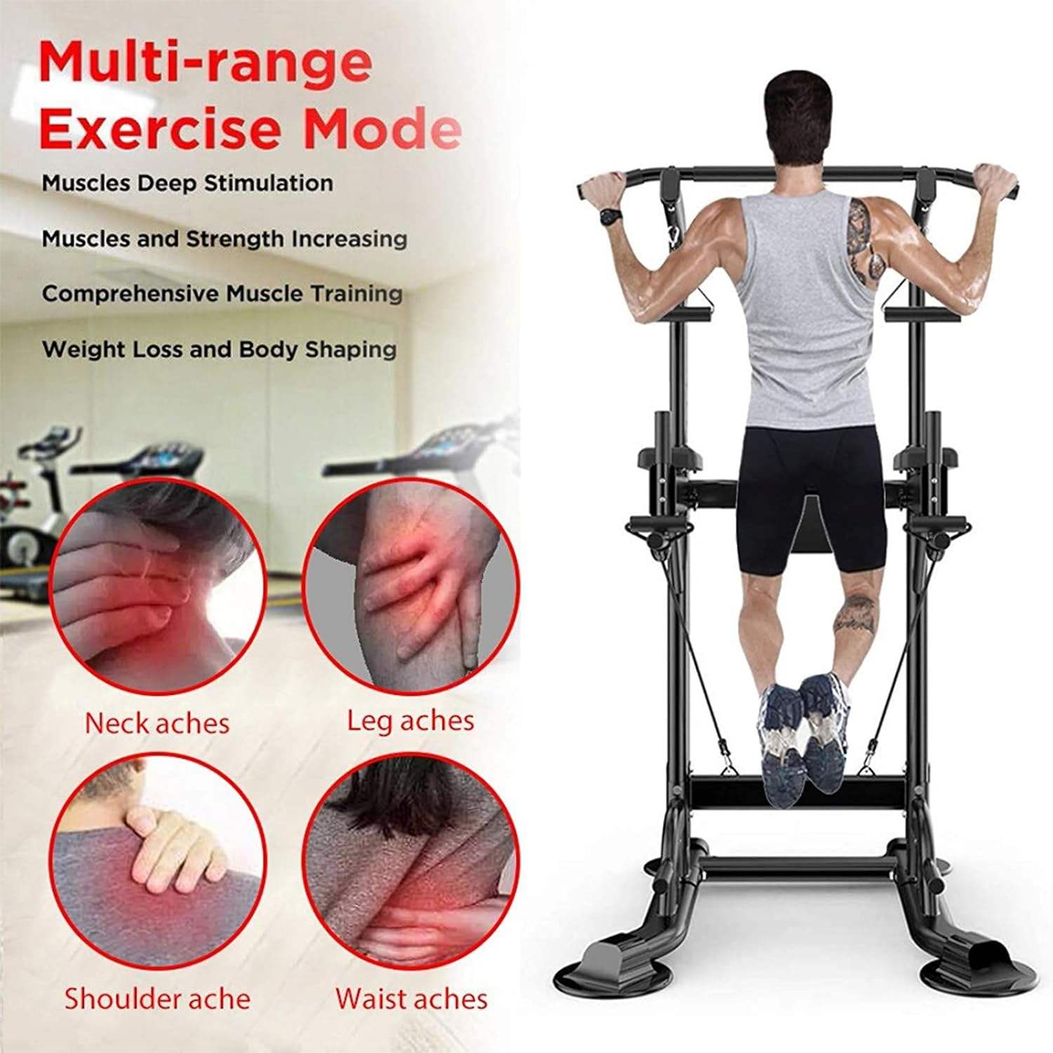 Pull Up Bar Dip Station Power Tower Assistive Trainer Multi-Function Home Gym 450LBS Strength Training Fitness Equipment