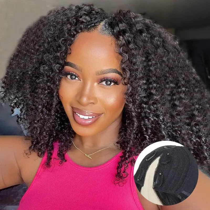 [Curly V Part]Tuneful Kinky Curly V Part Wig Human Hair Glueless Clip In Human Hair Curly V part Wigs Wear Go No Glue No Sew Wig For Beginners Friendly 180 Density BlackFriday