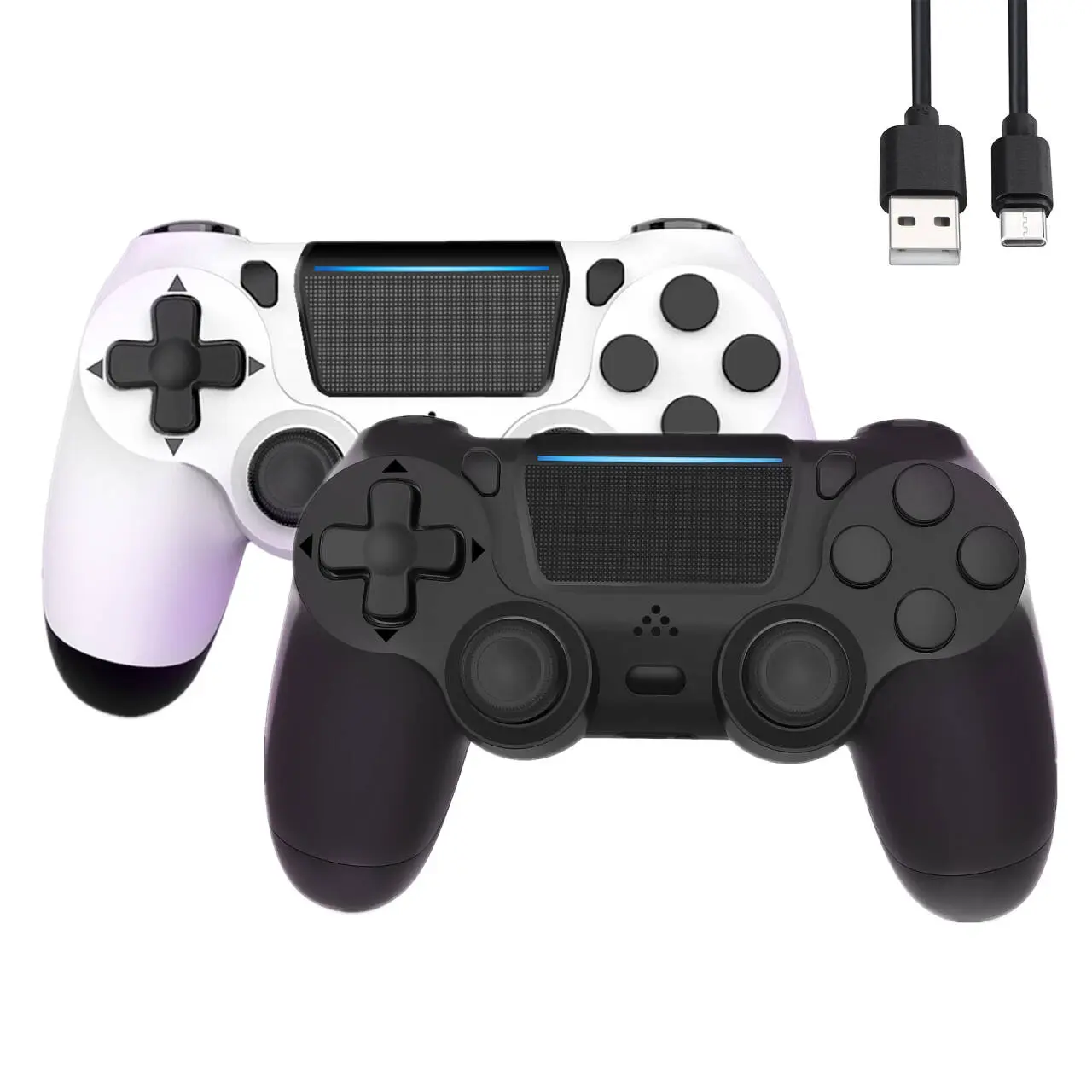 CORESI Wireless Controlle 2 Pack for PS4 Controller, Wireless Controller for PS4/Pro/Slim/PC, with Non-Slip Grip of Both Sides and 2 USB-C Cable! (Black and White) Console Smartphone Gaming Accessory