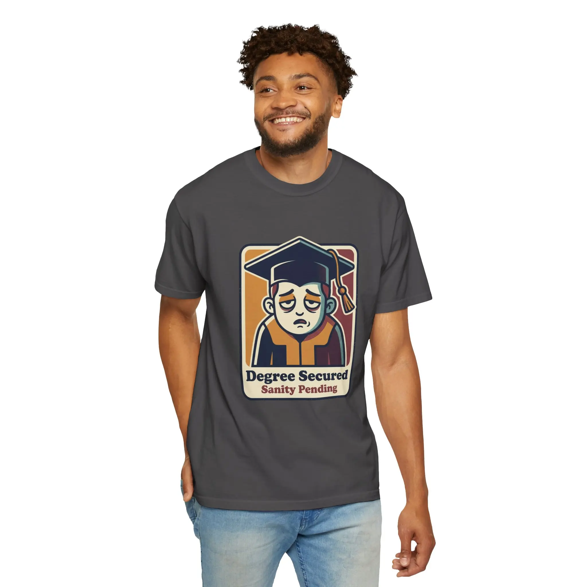 Degree Secured Sanity Pending T-shirt | Graduation Cap Graduate Illustration
