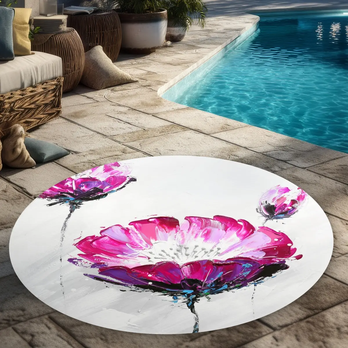 360 stand Decorative Floral Shaped Rug - 5x5 ft Blush Pink Wildflowers, Weatherproof Indoor-Outdoor, Contemporary Look, for Bedroom/Poolside (Model C1COAR5532FO7H), Decorative Rug, Weather-Resistant Area Rugs