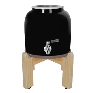GEO Porcelain Ceramic Crock Water Dispenser w/ Stand – Black