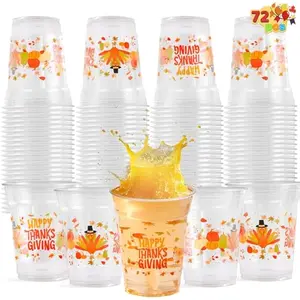 72 Pcs Thanksgiving Disposable Plastic Cups,12 OZ Pumpkin Maple Leaves Cups for Juice, Coffee and Hot/Cold Drinks, Thanksgiving Party Supplies, Fall Party Favor Decor