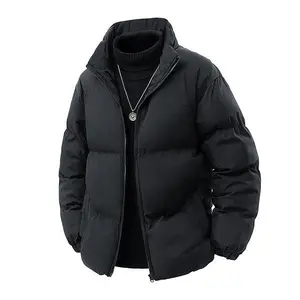 Men's Trendy Black Puffer Jacket - Loose Fit, Oversized Design, Full Zip Closure, Perfect Winter Casual & Streetwear Layering Piece