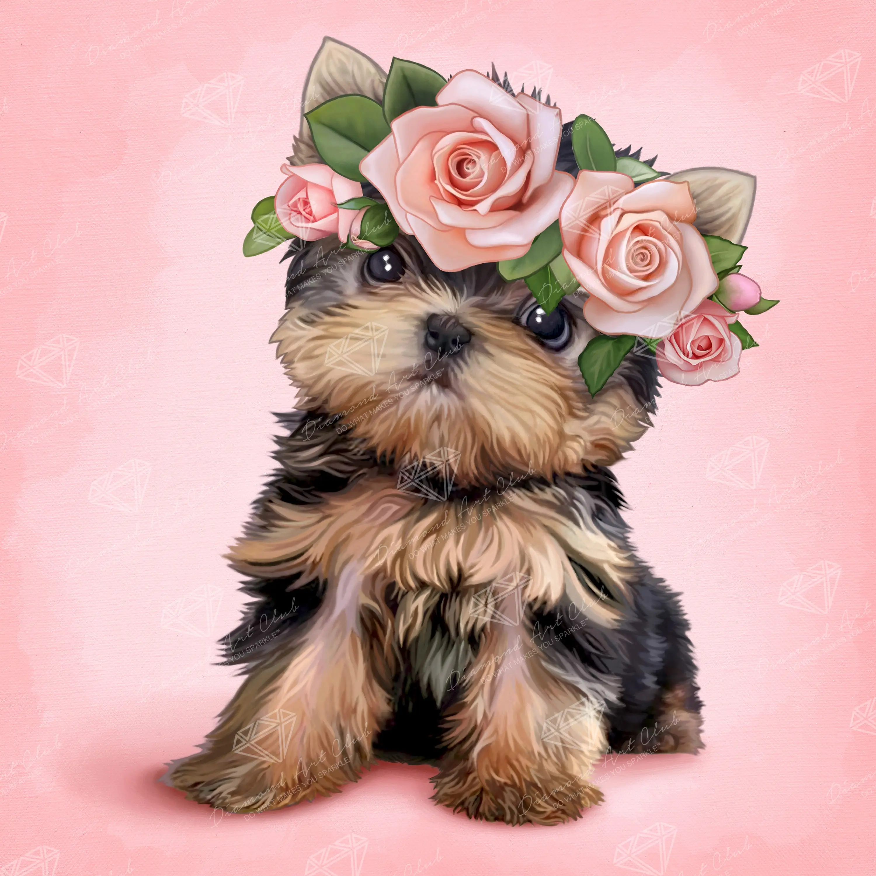 Diamond Art Club® Yorkie & Roses Diamond Painting Kit
