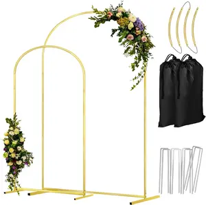 Gold Arch Backdrop Stand Set of 2 Wedding Arch Stand 7.2FT & 6FT Balloon Backdrop Frame for Birthday Wedding Graduations, - for Flowers and