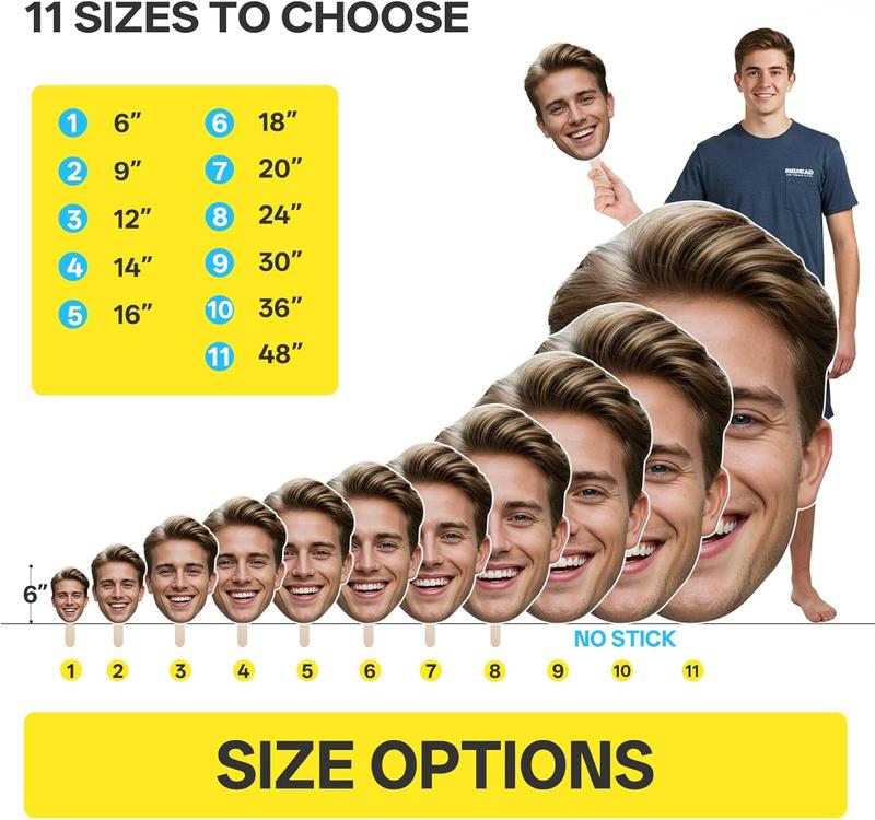 Custom Big Head Cutout, Face on a Stick, Personalized Life Size Cardboard Cutout, 6" to 48", Party Décor, Photoshoots, Graduations, 1 PC