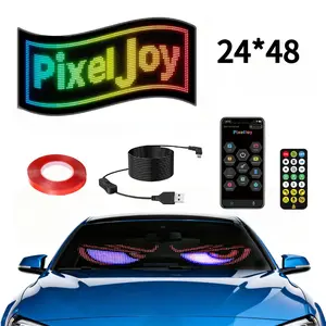 High-brightness LED dual-row display flexible screen 24*48, Bluetooth-compatible APP Connection, Waterproof Shockproof, Full Color Advertise Car Sticker, Festive Party Decor,Non-destructive installation, with a charging cable and remote control