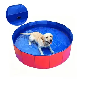 Foldable Dog Pool with Drain Plug - Instant Setup Summer Cooling Splash Pad, Durable PVC Pet Bathtub for Cats & Dogs, Portable Backyard Kiddie Pool, Round Swimming Pool