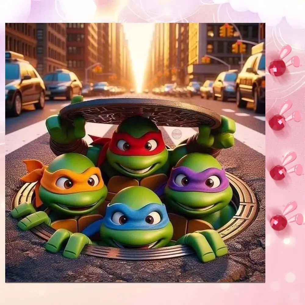 5D DIY Full Drill Round Diamond Painting - Diamond Art Kit Ninja Turtles Mosaic, Canvas - DIY Wall Decoration, Home Wall Decor, Suitable for Halloween and Christmas, Birthday and Anniversary Gifts