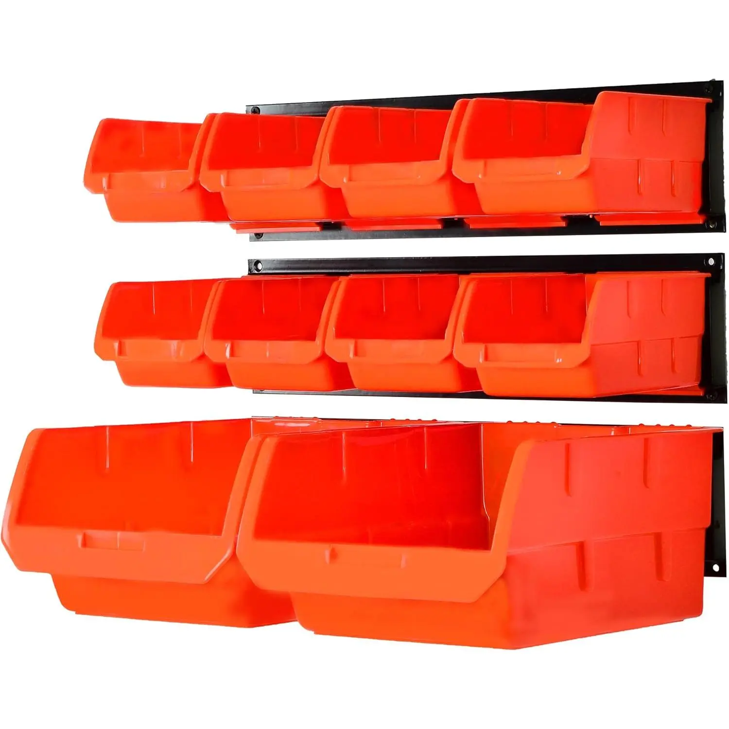 Wall Mounted Storage Bins, Wall Storage Bins Parts Rack 10 Bins&3 Rails Wall Mount Tool Organizer Hardware Storage Organizer (Orange)
