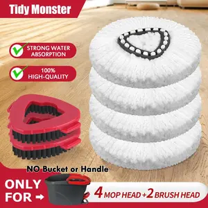 Mop Head & Scrub Brush Refill For O-Cedar EasyWring 1 Tank System Only. Bucket & Handle NOT Included. Perfect Suitable Cleaners Pack Cleaning,spin mop and bucket Spin Mop Heads Microfiber Mop Heads steam mop