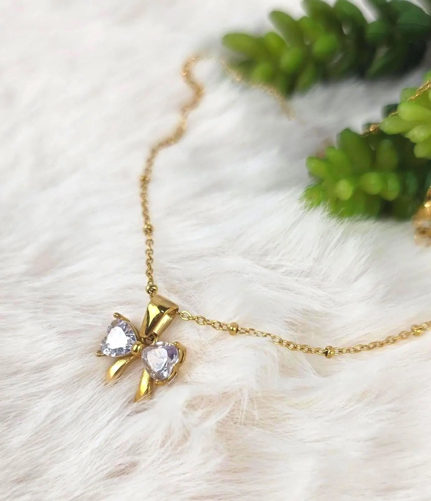 Alina Necklace — 18K Gold Plated Crystal Bow Pendant