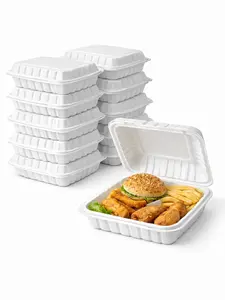 8x8x1 Inch Hinged Clamshell Takeout Containers 50 Pack Disposable Polypropylene Food Containers with Lids White BPA Free Leakproof