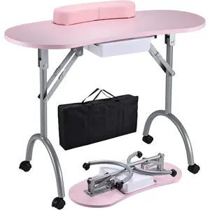 Professional Foldable & Portable Manicure Table  Technician Desk Workstation 4 Lockable Wheels with Drawer Client Wrist Pad Free Carrying Bag Travel  Tech  Beauty Table
