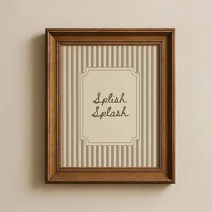 Splish Splash Print Neutral Bathroom Wall Art, Vintage Striped Shower Room Decor