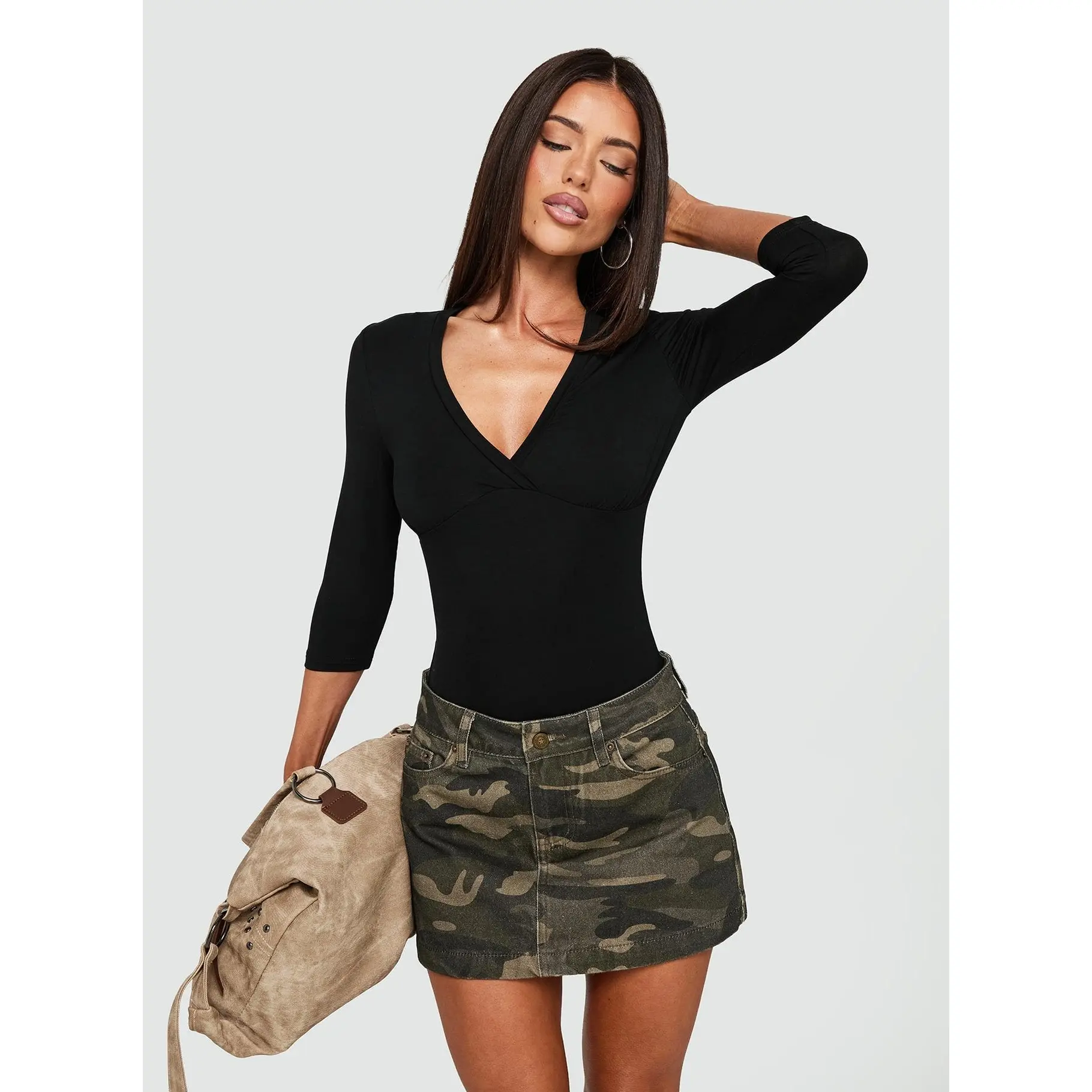 Nicolina Low Rise Denim Mini Skirt Camo