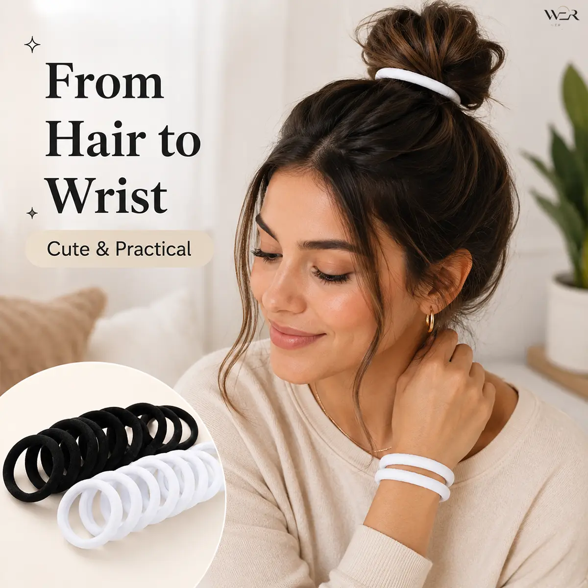 Women's Thick Sparkling Plain Hair Tie Scrunchie - Black, White, 1 Size - Lightweight, Comfortable, Versatile, Elegant, Feminine - Casual, Everyday Daily Wear, Birthday Gift Perfect Hair Accessory