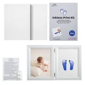 Baby Hand and Footprint Kit Inkless No Mess Clean Touch Ink Pad Newborn Keepsake Frame Nursery Decor Essentials Perfect Shower Gift for Boys and Girls 2 Printing Paper 1 Photo Frame Infant Care