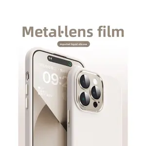 Liquid Silicone Case for iPhone 16/15/14 Pro/13 Pro Max/12 Pro with Built-in Lens Protector, Full Coverage Shockproof Soft Cover, Trendy Ins Style for Men & Women