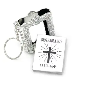 Mini Pocket English/Spanish Gold/Silver Holy Bible Book with Real Passages keychains Religious Christian Jesus Cross/1st Communions/Baptism