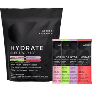 Sports Research Hydrate Electrolytes Powder Packets - Sugar-Free & Naturally Flavored with Vitamins, Minerals, and Coconut Water - Supports Hydration - 16 Packets - Variety Pack | Sugar-Free, Naturally Flavored, with Vitamins, Minerals
