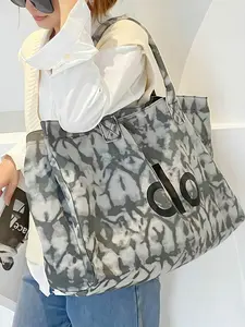 Zipper Canvas Tote Bag, Gradient Large Capacity Women's Shoulder Bag, Multi Functional Bag, Perfect for Campus, Workplace, Travel, Casual Commute Shopping