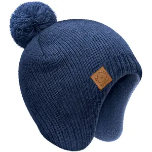 Baby Beanie Winter Hat 0-6 Months - Cute Pom Winter Baby Hats with Earflaps, Soft & Stretchy Knit Toddler Beanies for Infant, Newborn 0-36 Months Boys, Girls, Cozy, Warm Fall Essentials