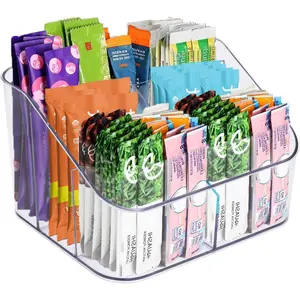 Drink Packet Organizer, Powdered Drink Mix,Powder Packet,Acrylic Water Flavor Packet Organization Container with Removable Dividers for Storage Bins for Kitchen Cabinet, Pantry,Office
